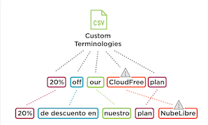 Example of Amazon Translate translating a sentence referencing custom terminologies