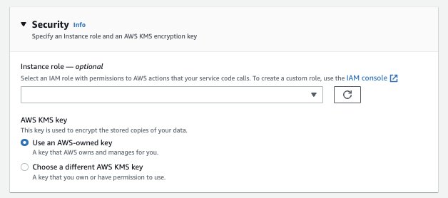 The security section of the configuration