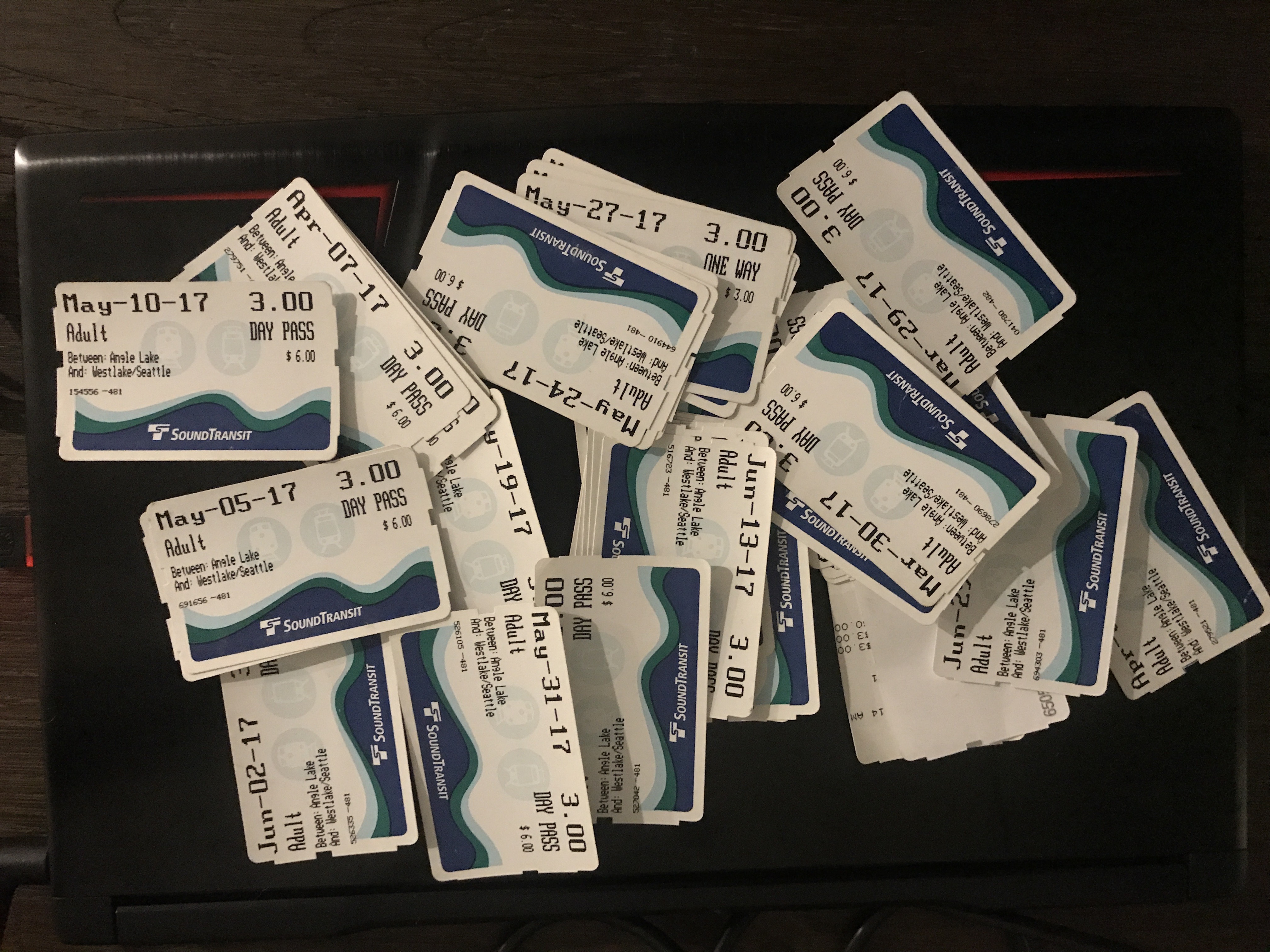 A set of 37 light rail passes